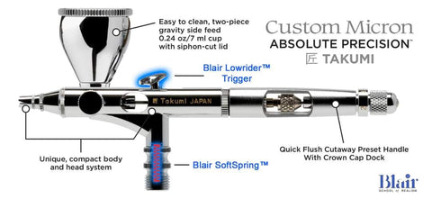 Takumi  - Custom Micron Airbrush. We recommend the optional Blair SoftSpring and Low Rider Trigger add-on. BACKORDERED